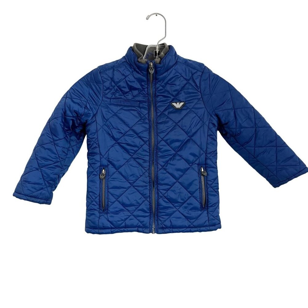 Armani Junior Blue Quilted Jacket Corduroy Elbow Patches Full Zip - Size 4A, 106